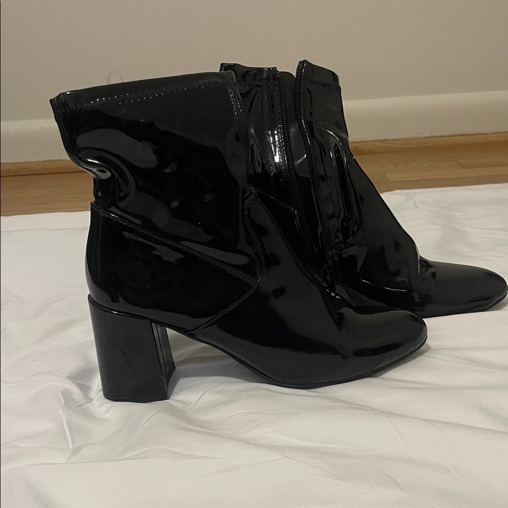 Black Patent Leather Ankle Boots with zipper
